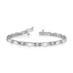 14k White Gold Complete 1.13 carat Round AA Diamond Curved Bar Link 7 inch Tennis Bracelet
