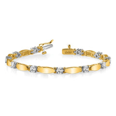 14k Two-tone Complete 1.87 carat Round A Diamond Curved Bar Link 7 inch Tennis Bracelet