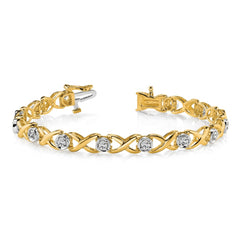 14k Two-tone Complete 1 carat Round AAA Diamond 4-prong X-design 7 inch Tennis Bracelet
