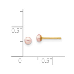 14k 3-4mm Pink Button Freshwater Cultured Pearl Stud Post Earrings