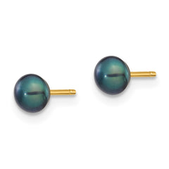 14k 4-5mm Black Button Freshwater Cultured Pearl Stud Post Earrings