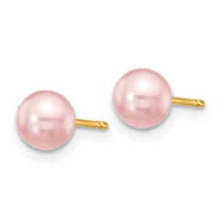 14k 5-6mm Purple Round Freshwater Cultured Pearl Stud Post Earrings