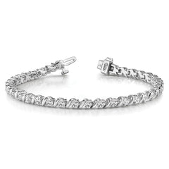 14k White Gold Complete 2 carat Round A Diamond Swirled 2-prong 7 inch Tennis Bracelet