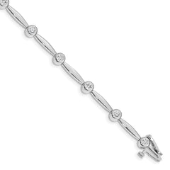 14k White Gold Complete 1/2 carat Round AA Diamond Bezel Curved Bar Link 7 inch Bracelet