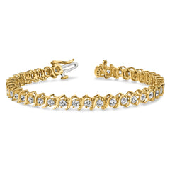 14k Complete 3.08 carat Round AA Diamond 2-prong S-link 7 inch Tennis Bracelet