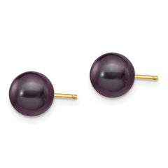 14k 7-8mm Black Round Freshwater Cultured Pearl Stud Post Earrings