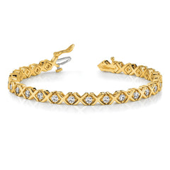 14k Complete 2.4 carat Round AA Diamond 4-prong X-design 7 inch Tennis Bracelet