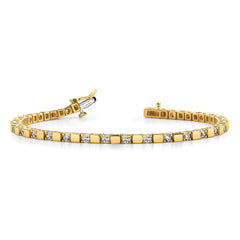 14k Complete 1.1 carat Round AAA Diamond Square Link 7 inch Tennis Bracelet