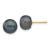 14k 8-9mm Black Button Freshwater Cultured Pearl Stud Post Earrings