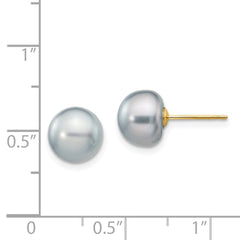 14k 8-9mm Grey Button Freshwater Cultured Pearl Stud Post Earrings