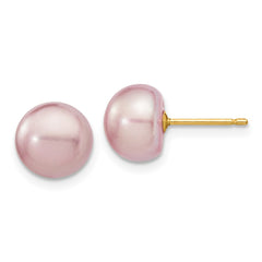 14k 8-9mm Purple Button Freshwater Cultured Pearl Stud Post Earrings