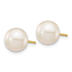 14k 8-9mm White Round Freshwater Cultured Pearl Stud Post Earrings