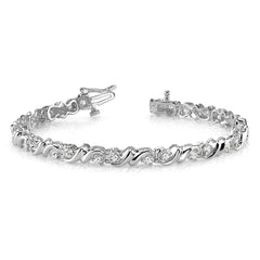 14k White Gold Complete 1.17 carat Round A Diamond Fancy Swirl 7 inch Tennis Bracelet