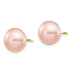 14k 9-10mm Pink Button Freshwater Cultured Pearl Stud Post Earrings