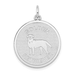 14k White Gold Polished Engravable Golden Retriever Disc Charm