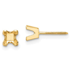 14k 3.75mm Princess-cut Stud Earring Mountings