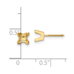 14k 4mm Princess-cut Stud Earring Mountings