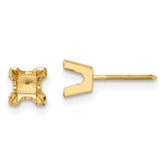 14k 4mm Princess-cut Stud Earring Mountings