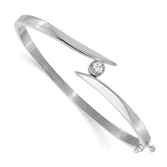 14k White Gold Complete 1/4 carat AA Diamond Hinged Oval Bangle Bracelet - 5