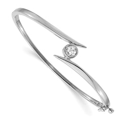 14k White Gold Complete 1/2 carat AA Diamond Hinged Oval Bangle Bracelet - 4