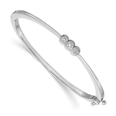 14k White Gold Complete 3-Stone 1/2 carat A Diamond Hinged Oval Bangle Bracelet