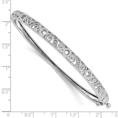 14k White Gold Swirl Design Holds 3/4 carat (5-2.9mm/6-1.7mm/12-1.3mm Round Stones) Hinged Oval Bangle Mounting