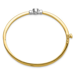 14k Two-tone Holds 1/2 carat 5.0mm Round Stone Hinged Oval Bangle Bracelet Mounting - 4