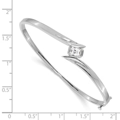 14k White Gold Complete 3/4 carat Emerald-cut AAA Diamond Hinged Oval Bangle Bracelet