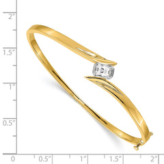 14k Two-tone Complete 3/4 carat Emerald-cut AAA Diamond Hinged Oval Bangle Bracelet