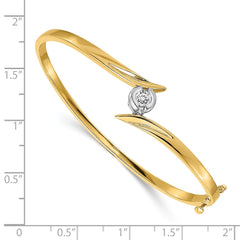 14k Two-tone Complete 1/4 carat AA Diamond Hinged Oval Bangle Bracelet - 4