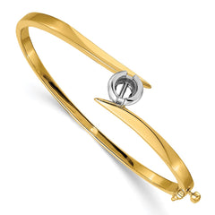 14k Two-tone Holds 1 carat 5.75mm Round Stone Hinged Oval Bangle Bracelet Mounting