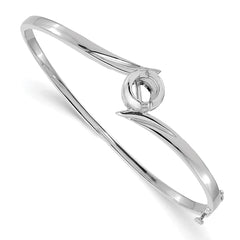14k White Gold Holds 1 carat 6.5mm Round Stone Hinged Oval Bangle Bracelet Mounting - 2