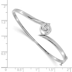 14k White Gold Holds 1 carat 6.5mm Round Stone Hinged Oval Bangle Bracelet Mounting - 2