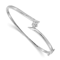 14k White Gold Complete 1/4 carat A Diamond Hinged Oval Bangle Bracelet - 4