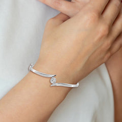 14k White Gold Complete 1/2 carat AA Diamond Hinged Oval Bangle Bracelet - 5