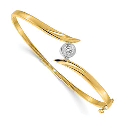 14k Two-tone Complete 1/2 carat AA Diamond Hinged Oval Bangle Bracelet - 3