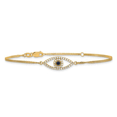14k Complete A Diamond and Sapphire Evil Eye 2-Strand 7 inch Bracelet with 1 inch Extender