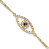 14k Complete A Diamond and Sapphire Evil Eye 2-Strand 7 inch Bracelet with 1 inch Extender