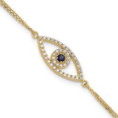 14k Complete A Diamond and Sapphire Evil Eye 2-Strand 7 inch Bracelet with 1 inch Extender
