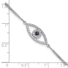 14k White Gold Complete A Diamond and Sapphire Evil Eye 2-Strand 7 inch Bracelet with 1 inch Extender