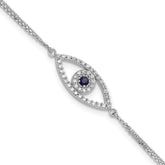 14k White Gold Complete A Diamond and Sapphire Evil Eye 2-Strand 7 inch Bracelet with 1 inch Extender