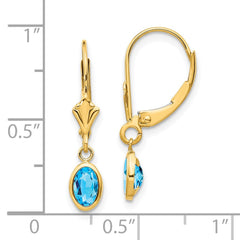 14k 6x4 Oval Bezel December/Blue Topaz Leverback Earrings