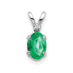 14K White Gold Diamond and Emerald Birthstone Pendant
