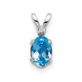 14K White Gold Diamond and Blue Topaz Birthstone Pendant