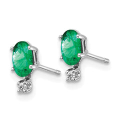 14K White Gold Diamond and Emerald Birthstone Earrings