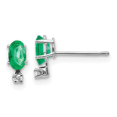 14K White Gold Diamond and Emerald Birthstone Earrings