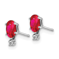 14K White Gold Diamond and Ruby Birthstone Earrings