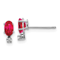 14K White Gold Diamond and Ruby Birthstone Earrings