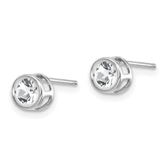 14k White Gold 4mm Bezel April/White Topaz Post Earrings