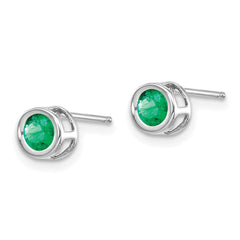 14k White Gold 4mm Bezel May/Emerald Post Earrings